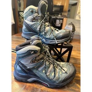 Salomon‎ Quest Prime GTX Womens 6.5 Hiking Boots Green Black Tan Waterproof